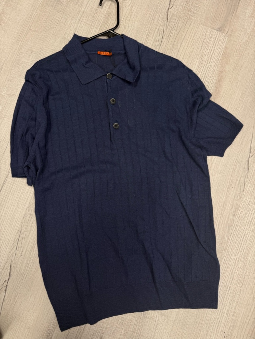 Barena Navy Short-Sleeve Polo with Subtle Rib - Picture 2 of 4